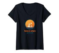 Femme Home is Where You are Not (déclaration Amusante) T-Shirt avec Col en V