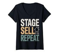 Femme Home Staging Realtor Stage Vendre Répéter Citation T-Shirt avec Col en V