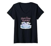 Femme Home Sweet Idaho Aquarelle pour mamans, filles, grand-mères T-Shirt avec Col en V
