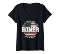 Femme Homer Alaska Drapeau américain Vintage T-Shirt avec Col en V