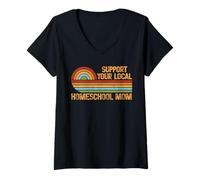 Femme Homeschool Maman rétro pour enseignement et Apprentissage T-Shirt avec Col en V