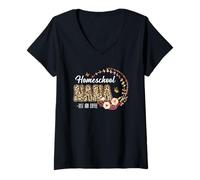 Femme Homeschool Nana Just Add Coffee Leopard Fête des Mères T-Shirt avec Col en V