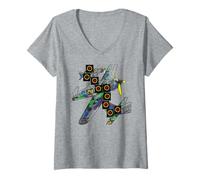 Femme Hommage au Groupe de Rock Warbird de Pink Floyd Fighter Planes T-Shirt avec Col en V