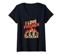 Femme Hommage au héros des Pompiers d'I Love Firemen T-Shirt avec Col en V
