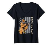 Femme Hommage aux Forces Tactiques d'Élite Fierté Américaine T-Shirt avec Col en V