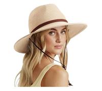 Femme Homme Chapeau de Paille Panama Chapeau Été Large Bord Chapeau de Soleil Anti-UV pour Plage Voyage Chapeau de Soleil 58 cm