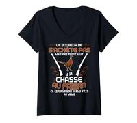 Femme Homme Chasseur De Faisan Bonheur Humour Chasse Petit Gibier T-Shirt avec Col en V