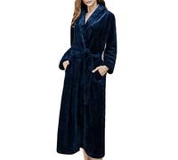 Femme/Homme Couple Couleur Unie Super Doux Luxueux Peignoir Moelleux en Velours Chemise de Nuit en Flanelle Polaire d'hiver Chaud Robe de Chambre à col châle avec Motif torsadé Marine Femmes L