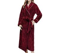 Femme/Homme Couple Couleur Unie Super Doux Luxueux Peignoir Moelleux en Velours Chemise de Nuit en Flanelle Polaire d'hiver Chaud Robe de Chambre à col châle avec Motif torsadé Vin Rouge Femmes M