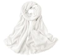 Femme Homme Foulard Longue en Viscose Etole Foulard à Cheveux Protection Solaire Grande Foulard de Plage avec Franges Super Doux Confortable pour Printemp Simple Basic 95×195cm - Blanc Uni B#81