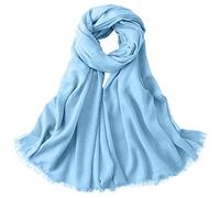 Femme Homme Foulard Longue en Viscose Etole Foulard à Cheveux Protection Solaire Grande Foulard de Plage avec Franges Super Doux Confortable pour Printemp Simple Basic 95×195cm - Bleu Clair Uni A#21