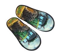 Femme Homme Pantoufles D'Hiver De Tracteurs Verts Slippers Hotel Unique Hiver Chaud Pantoufles Retro Chaussons Maison Pour Interieur Voyages Salon L