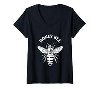 Femme Honey Bee Vintage Insecte Nature Illustration Design T-Shirt avec Col en V