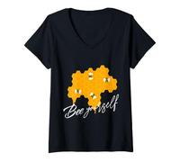 Femme Honeybee Be Yourself Citation de Ruche Jaune T-Shirt avec Col en V