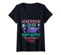 Femme Honeymoon Cruise 2026 Just Married Matching Couples Vacation T-Shirt avec Col en V