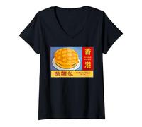 Femme Hong Kong Brioche Ananas Cantonais Macao Cadeau T-Shirt avec Col en V