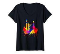 Femme Hong Kong Skyline Chine Couleurs Colorées Bouddha Amour T-Shirt avec Col en V