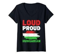 Femme Hongrie Fort Drapeau Hongrois Fier Magyar T-Shirt avec Col en V