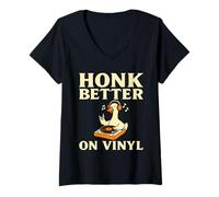 Femme Honk Better on Vinyl Oie DJ Humour Collectionneur De Vinyle T-Shirt avec Col en V