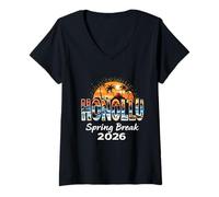 Femme Honolulu Hawaii Spring Break 2026 Vacances Voyage T-Shirt avec Col en V