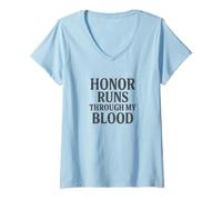 Femme Honor Runs Through My Blood Style Militaire Vintage T-Shirt avec Col en V