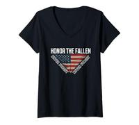 Femme Honor The Fallen Never Forget Drapeau américain Vieilli T-Shirt avec Col en V