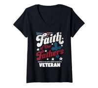 Femme Honorer Dieu et le pays à travers la génération Journée des anciens combattants T-Shirt avec Col en V