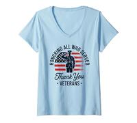 Femme Honorer Tous Ceux Qui Ont servi la journée des Anciens Combattants T-Shirt avec Col en V