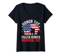 Femme Honorez Le Jour commémoratif des héros tombés T-Shirt avec Col en V
