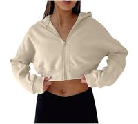 Femme Hoodie Sport Fitness Sweat à Capuche Femme Blanc Crop Tank Tops Jogging Sweatshirt Quotidiennes Haut Court Manches Longues Automne Hiver Fermeture Éclair Pullover Décontracté Polyvalente