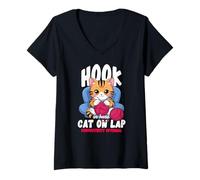 Femme Hook in Hand Cat on LAP Productivity Optional T-Shirt avec Col en V