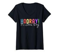 Femme Hooray It's Steam Day Steam Teacher Specials Squad T-Shirt avec Col en V