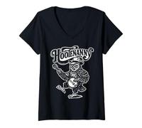 Femme Hootenanny! Funny Banjo Owl Country Bluegrass Cottagecore T-Shirt avec Col en V