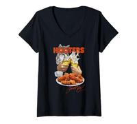 Femme Hooters Cheers to Hot Wings Vintage Photo Restaurant T-Shirt avec Col en V