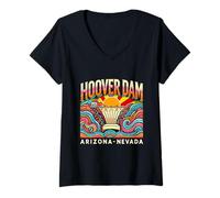 Femme Hoover Dam Arizona Nevada Graphique Vintage rétro coloré T-Shirt avec Col en V