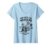 Femme Hop Into The Weekend Kangourou Animal Graphic T-Shirt avec Col en V