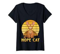 Femme Hope Cat Devon Rex Ruban Jaune pour Sensibilisation au Cancer T-Shirt avec Col en V