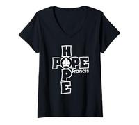 Femme Hope Francis Croix Mitre Typographie pour Foi Catholique T-Shirt avec Col en V
