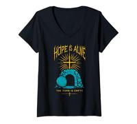 Femme Hope is Alive Vide Tomb Christian Easter He is Risen Gothic T-Shirt avec Col en V