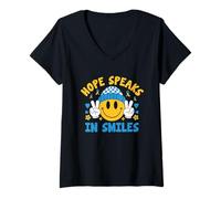 Femme Hope Speaks In Smiles Down Mois de soutien à la sensibilisation au syndrome T-Shirt avec Col en V