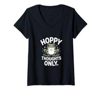Femme Hoppy Thoughts Only Cute Frog Pun Pun Spring Happy T-Shirt avec Col en V