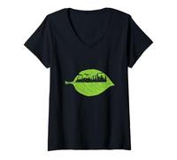 Femme Horizon Industriel dans Une Feuille T-Shirt avec Col en V
