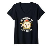 Femme Horloge Amusante avec Inscription « Remember to Set Timer » T-Shirt avec Col en V