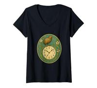 Femme Horloge Kiwi Ornement Art Nouveau T-Shirt avec Col en V