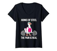 Femme Hornks of Steel The Pain is Real Funny Gym Goose Workout T-Shirt avec Col en V