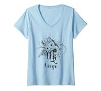 Femme Horoscope symbole floral signe du zodiaque constellation de la Vierge T-Shirt avec Col en V