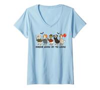 Femme Horror Goose on The Loose, Fan des Films d'horreur Halloween Geese T-Shirt avec Col en V