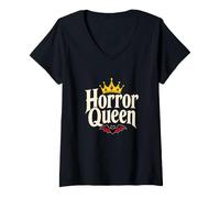 Femme Horror Queen Bande de Film d'horreur drôle Type Classique T-Shirt avec Col en V