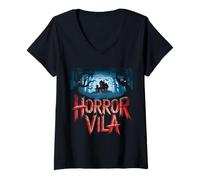 Femme Horror Vila Haunted Mansion Scène de forêt effrayante T-Shirt avec Col en V
