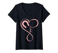 Femme Horse Heart Horseshoe Love Horses Cute for Girls Equestrian T-Shirt avec Col en V